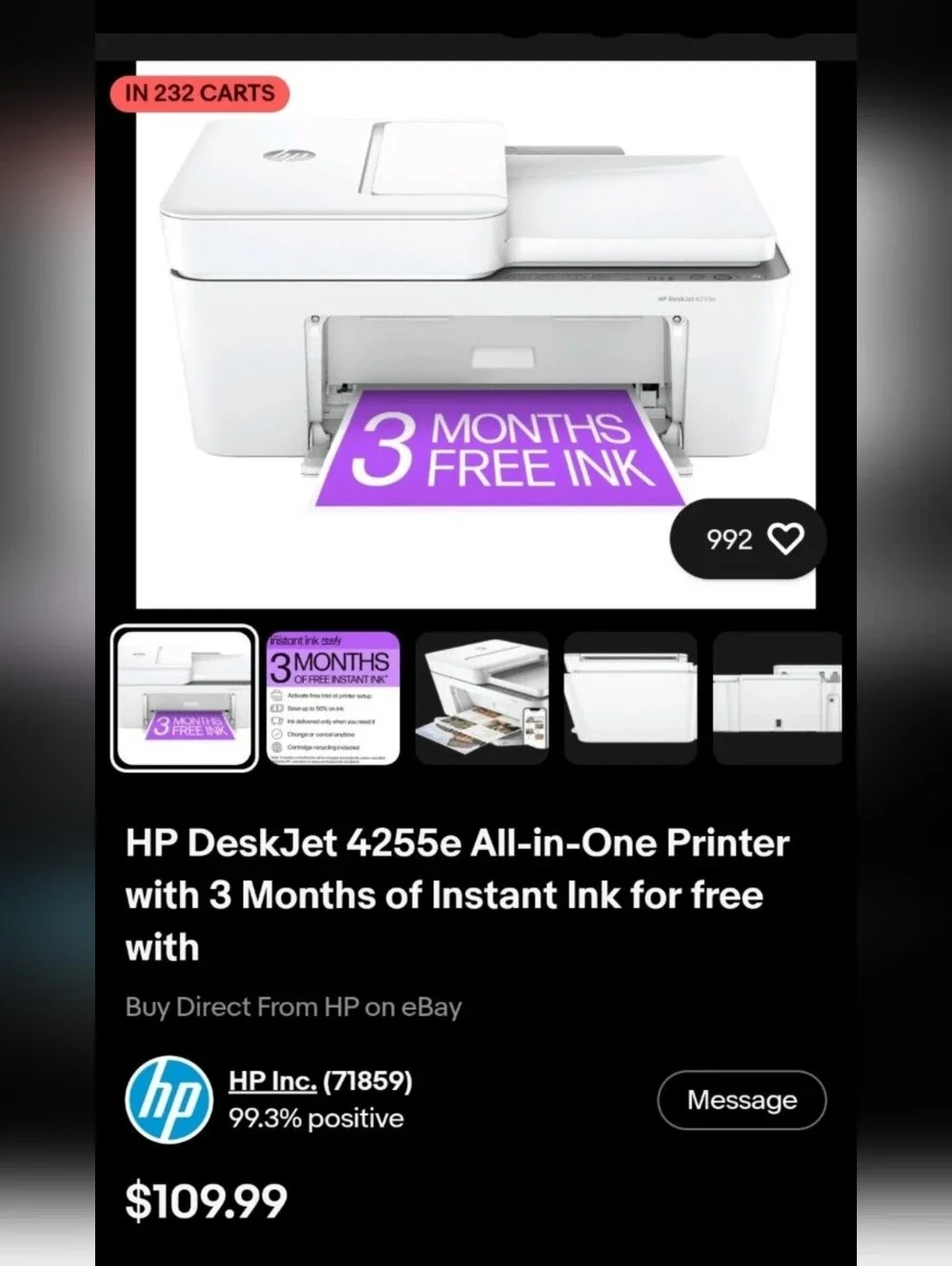 HP DeskJet 4255e All-in-One Printer with 3 Months of Ink for free RETAIL $109
